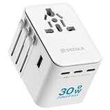 decqle Reiseadapter Weltweit, Universal Reisestecker mit 3 USB-C (30W), 2 USB-A und 1 AC Steckdose, Internationaler Steckdosenadapter, AC Adapter Universaladapter für EU, UK, US, AU (Weiß)