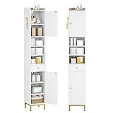 Hzuaneri Badezimmerschrank, Badschrank Hochschrank, Hoher Badezimmer mit 2 Türen und Schublade, Offene Fach, Badschrank mit Verstellbarem Regal Für Wohnzimmer, Arbeitszimmer, Weiß BC29013G
