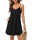 Tanmolo Damen Sommer Kleid Rmellos Kurz Strandkleid Spaghettitrger Knielangen Freizeitkleid M Schwarz