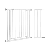hauck Open N Stop 2 + 21 cm Verlängerung, Weiß - Kinderschutzgitter Hundegitter, Verstellbare Breite 96-101 cm, 77 cm Hoch, Beidseitige Einhand Öffnung, ohne Bohren, für Innen