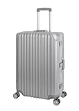 Travelhouse London Koffer Silber L-75cm · Alu-Rahmen · Polykarbonat Hartschale · Trolley Reisekoffer Reisegepäck · 2X TSA Zahlenschloss · 4X Doppelräder · 360° Rollen · Vol. 108L