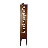 UNUS GARDEN Gartendeko Gartenschild Lieblingsplatz Rost, Gartenstecker Metallschild, Edelrost Rostoptik, 115x19,5 cm