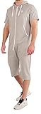 Gennadi Hoppe Herren Jumpsuit kurz Onesie Overall Männer Sommer Einteiler Jogger Pyjama Baumwolle weich kuschelig lässig sportlich modern fitness Sport Freizeit Ganzkörper Anzug L hellgrau H8297
