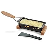 Boska Raclette 2 Personen Oslo - Mini raclette für Zwei Teelichter - Charakteristisch Holz mit Spachtel [Verleih Leckereien mit Geschmolzenem Käse oder Gegrilltem Gemüse] [Antihaftbeschichtung]