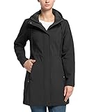 33,000ft Damen Softshelljacke Leichte Wasserdichte Regenjacke Lange Übergangsjacke Funktionsjacke Windjacke Atmungsaktive Softshellmantel mit Kapuze Regenmantel für Wandern Sporten, Schwarz 2XL