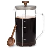 GLASWERK French Press (1L) - Kaffeebereiter mit Portionierlöffel aus Walnussholz und Edelstahldeckel - plastikfreie Kaffee French Press - French Press Kaffee