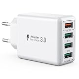 USB-Ladegerät, 4-Port USB-Ladeadapter mit 33W Smart QC 3.0 Schnellladegerät, Multi-Port-Ladegerät kompatibel mit iPhone 12/13/14/15/16/Samsung Galaxy S21/S22/S23/24