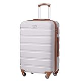 COOLIFE Koffer Premium Koffer Hartschalenkoffer Trolley Rollkoffer Reisekoffer Kofferset Handgepäck mit TSA-Schloss und 4 Rollen (Weiß/Braun, Handgepäck)