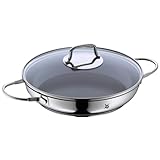 WMF Devil Servier-Schmorpfanne Induktion 26 cm mit Glasdeckel, Ofenfeste Pfanne, Servierpfanne, Cromargan Edelstahl beschichtet, Keramikbeschichtung, backofenfest