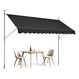 VEVOR Klemmmarkise 350 x 120 cm, Balkonmarkise mit Handkurbel, Sonnenmarkise, Terrassenüberdachung Sunsetter Deck, Höhenverstellbar von 218 bis 309 cm, Markise für Terrasse/Balkon/Garten, Schwarz