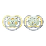 Philips Avent Ultra Air Schnuller für die Nacht über 18 Monate, leuchtet im Dunkeln, Doppelpack, Wolke/Tiger (Modell SCF376/01)