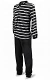 OZABI Herren-Schlafanzug, Winter, Fleece, weich, gestreift, Z2654, Schwarz, XL