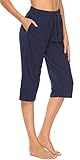 Vlazom Damen Schlafanzughose Baumwolle Pyjamahose Nachtwäsche Kurz Freizeit Hose mit Taschen und Kordelzug(XXL,Stil A-Marineblau)