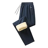 Generisch Jogginghose Herren Baumwolle Warme Gefütterte Thermo Fleece Hosen Winter Outdoor Sporthose Freizeithose mit Reißverschluss Taschen Warme Jogginghose Herren Trainingshose Herren Lang