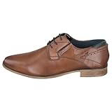 bugatti Herren Business Halbschuh aus Leder, Nachhaltiger Derby im Used-Look, Cognac, 46 EU