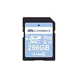 LinkMore XV26 SDXC UHS-II 256 GB, C10, U3, V60, für Digitalkameras, 4K/8K-Video-Drohne, bis zu 250 MB/s Lesen, 200 MB/s Schreiben.