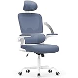 naspaluro Bürostuhl, Bürostuhl Ergonomisch mit Verstellbarer Kopfstütze, Armlehnen, Dynamischer Lordosenstütze, Office Chair mit Atmungsaktivem Netzbezug für das Home Office,Dunkelblau