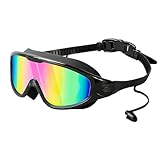 Auslaufsichere Schwimmbrille mit Ohrstöpseln, großer Rahmen, Schwimmbrille für Erwachsene, Herren, Damen, Schnorcheln, Tauchen, Wassersport, großer Rahmen, Schwimmbrille mit Ohrstöpseln