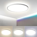 OTREN LED Deckenlampe Flach 28W, Rund Badlampe 3000K-6000K, Deckenleuchte Panel für Bad Schlafzimmer Flur Küche Wohnzimmer Balkon, Ø30CM, IP44