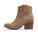 Soda 'Teller' ~ Western-Stiefelette für Damen, mit spitzer Zehenpartie, niedriger Blockabsatz, Stiefelette, Taupe PU, 40.5 EU