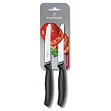 Victorinox Swiss Classic 2er Set Gemüsemesser mit Wellenschliff, 11 cm Klinge, Rostfrei, Swiss Made, schwarz