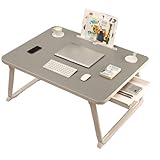 Laptoptisch, Faltbarer Laptop-Betttisch, Laptop-Schreibtisch mit Getränkehalter und seitlicher Schublade, Laptop-Betttablett mit Beinen for Arbeiten/Lesen auf dem Sofa(Grey,70 * 40 * 28cm)