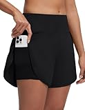 baleaf Badeshorts Damen 13cm 2 in 1 High Waist Badehose UPF50+ mit Taschen Schwimmhose Boardshorts Schwarz M