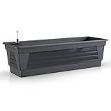 Plastard Blumenkasten Milano 100 cm lang Farbe Anthrazit mit Wasserspeicher und Wasserstandsanzeige Pflanzkasten für Balkon und Garten witterungsbeständig für Innen und Außen