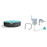 Intex Unisex – Erwachsene Premium Frame Pool Set Prism Greywood Ø 457 x 122 cm, Dunkelgraue Holzoptik & Surface Skimmer - Deluxe Wall Mount Surface Skimmer - Suspension Skimmer