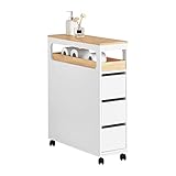 SoBuy BZR54-W Nischenregal mit 3 Schubladen und 1 abnehmbaren Tablett Küchenregal mit Rollen Badrollwagen Badezimmerregal Badschrank Nischenwagen Rollwagen schmales Regal Badmöbel BHT ca.:23x82x65cm