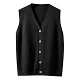 Strickweste Damen Ärmellose V-Ausschnitt Strickpullover mit Knopfleiste Lockere Passform Weich Weste Ärmellos Cardigan Strickpulli Einfarbig Gestrickt Sweatjacke Tanktop