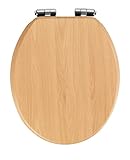 WENKO WC-Sitz Buche Natur, Toilettensitz mit Absenkautomatik in Holz-Optik, WC-Deckel für sanftes Deckelschließen, mit Fix-Clip Hygienebefestigung, Toilettenbrille aus MDF, 35,5 x 42,5 cm, Hellbraun