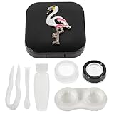 POPETPOP Kleiner Kontaktlinsenbehälter Flamingo Motiv aus Robustem Kunststoff Auslaufsichere Damen Aufbewahrungsbox für Reisen und Outdoor