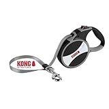 KONG ausrollbare Hundeleine in 7,5m Länge I Für große Hunde bis 50kg I Größe L I Hochwertige Rollleine mit Break & Lock System in grau I komfortable Leine mit Softgriff & reflektierendem Gurt