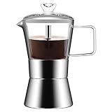 Greethga Moka Induktion Herd Espressomaschine Italienischer Kaffeemaschine Glas-Top & Edelstahl Espressokanne, Klassischer Italienischer Kaffeemaschine, 240 Ml