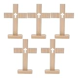 MALUGOGO 5 x Jesus-Holzkreuze für christliche Tischdekoration, Kiefernholz-Kruzifix für Altar, Zuhause, religiöse Feiern wie Ostern und Weihnachten