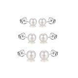 3er Perlenohrringe Silber 925 Weiße Perlenohrstecker Echte Perlen Süßwasserperlen Ohrringe Stecker Süßwasser-zuchtperlen Ohrringe 5mm 6mm 7mm 3 Paar Set