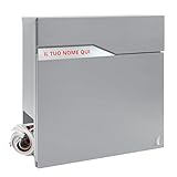 ALUBOX Urania Außenbriefkasten aus Moderner Stahl und verzinktem Blech 37x37x11 cm Briefkasten mit Namensschild und Schloss Einbruchsicherer Briefkasten mit Zeitungsfach (Silber)