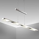 B.K.Licht - LED Pendelleuchte stufenlos höhenverstellbar, warmweiße Lichtfarbe, 4 LED Platinen, Hängeleuchte, Hängelampe Esstisch, Esszimmerlampe hängend, Wohnzimmerlampe, 85,4x8x120 cm, Matt-Nickel