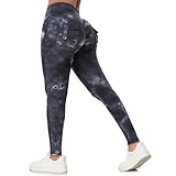 Aerides Sport Leggings Damen mit Gesäßtasche Blickdicht Cargo Leggins Yoga Sporthose High Waist Scrunch Leggings Lang Gym Yogahose(Tie Dye Schwarz, L)