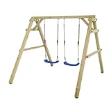 WICKEY Kinderschaukel Schaukelgestell Sky Dancer Prime - Schaukel blau & Gestell Holz, Outdoor Schaukelgerüst, Doppelschaukel, Holzschaukel für Kinder im Garten