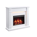 RICHEN Hikaru Elektrokamin - Standkamin mit Heizung bis 2000W, 3D-Flammeneffekt, LED-Beleuchtung, Knister-Sound, App-Steuerung, WiFi, Fernbedienung, Timer, Thermostat - Weiß
