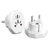 BrightArk Reisestecker auf Deutsche Bodensteckdose, zum Anschluss Ausländischer Geräte, Weiß Universal Adapter 10A, Deutschland, England, USA, Australien, China, Reiseadapter Steckdosenadapter 2Stk