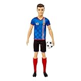 Barbie You Can Be Anything Serie, Ken Fußballspieler Puppe, Ken Puppe mit braunen Haaren, blaues Trikot, Fußball, 1x Ken Fußballspieler Puppe, Geschenk für Kinder, Spielzeug ab 3 Jahre,HCN15