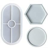 3 Stücke Silikonform Tablett Untersetzer Silikonform Rund Oval Hexagon，Epoxid Formen，für Resin Art Formen Untersetzer DIY Teetablett Obsttablett Kunsthandwerk Basteln Haus Dekoration