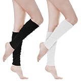 Psyqtsuary 2 Paar Leg Warmers Longlegs Langer Beinwärmer Damen Crochet Stricken Stulpen Damen Winter Legwarmers Overknees Beinstulpen, Schwarz, Weiß, in Einheitsgröße