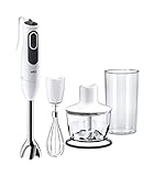 Braun Stabmixer MultiQuick 3 Vario MQ 3135 WH Sauce – Pürierstab mit 11 Geschwindigkeiten plus Turbo-Stufe & Edelstahl-Mixfuß, 750 Watt, 600 ml Mix-/Messbecher, Schneebesen & Zerkleinerer, weiß/grau