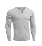 Longsleeve T-Shirt Herren Jugend Klassisch Casual Einfarbig Shirt Leichte Komfortabel Atmungsaktiv Modeshirt Gutaussehend Trend Sportshirt E-Light Grey XXL