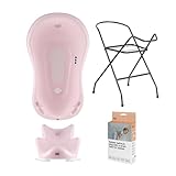 Hylat Baby Badewanne mit Gestell und Badewannensitz Pflegeset für Neugeborene: Babywanne mit Ständer (Faltbar) und Babysitz - stabil und bequem Farbe: Rose, Motiv:Hug