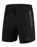 TCA Herren Elite Tech Leichte Laufhose Gymshorts Trainingsshorts und Laufshorts mit Reißverschlusstaschen - Sporthose Herren Kurz - Schwarz/Schwarz, L